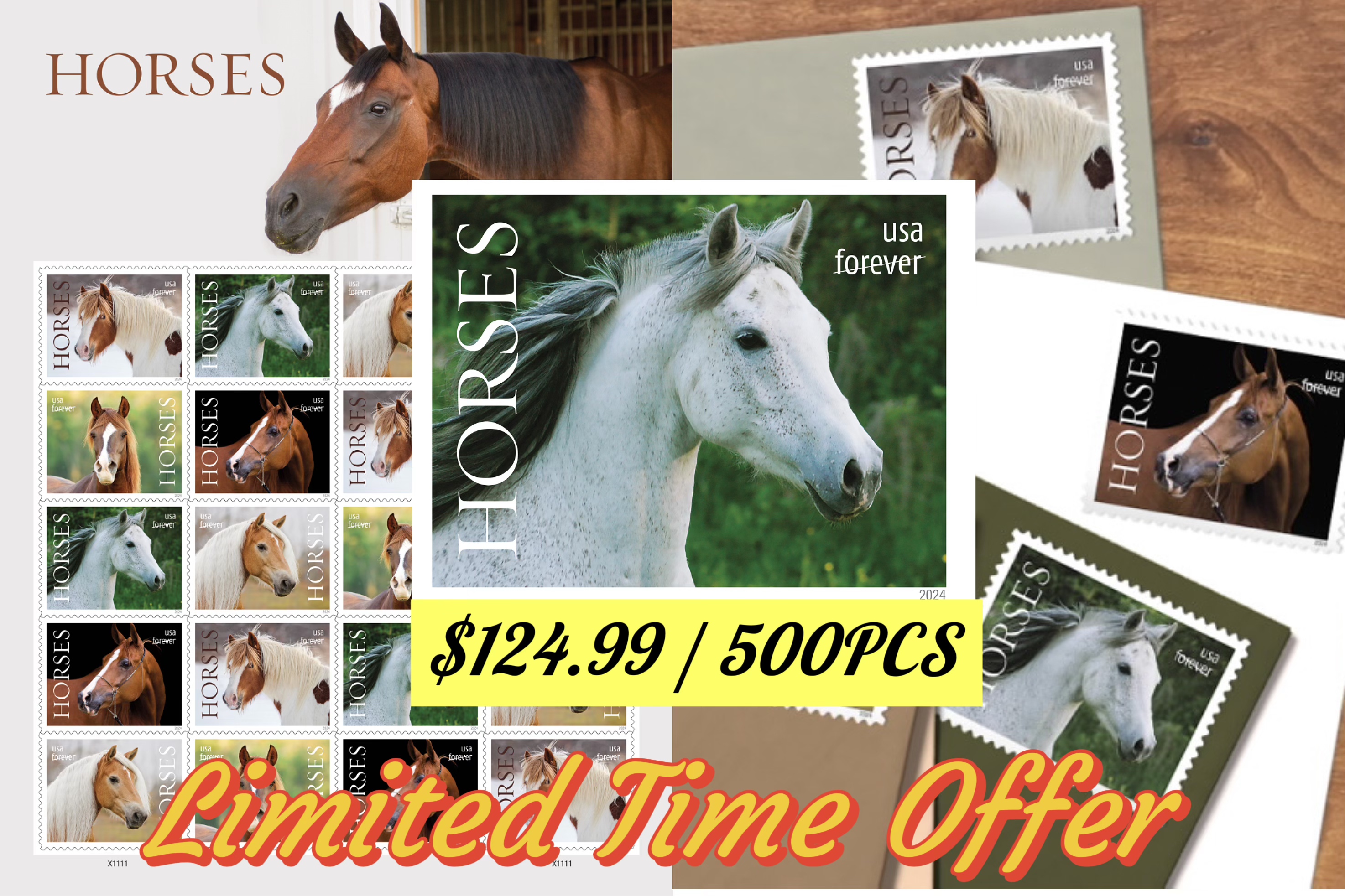 2024 Horses Stamps 500pcs | Forever Stamps US Postage Stamps