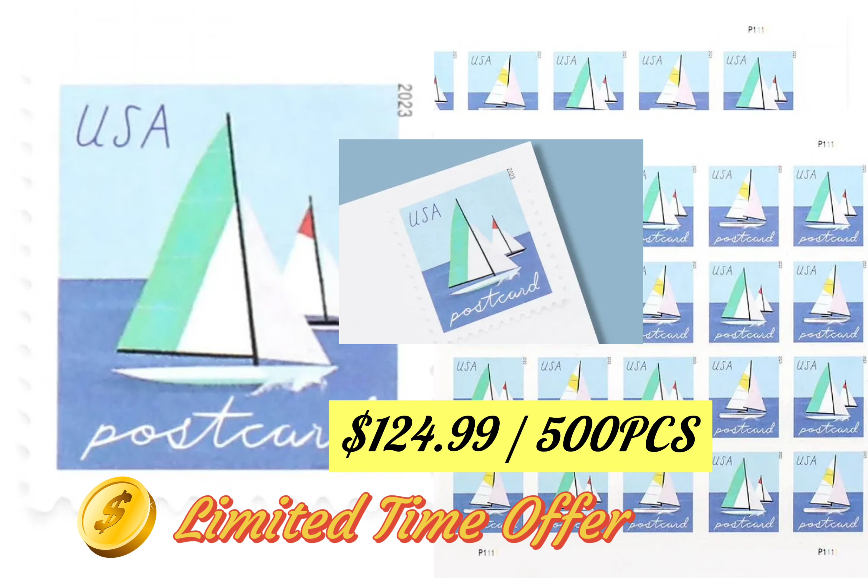 2023 Sailboats Postcard Stamps 500pcs | Forever Stamps US Postage Stamps