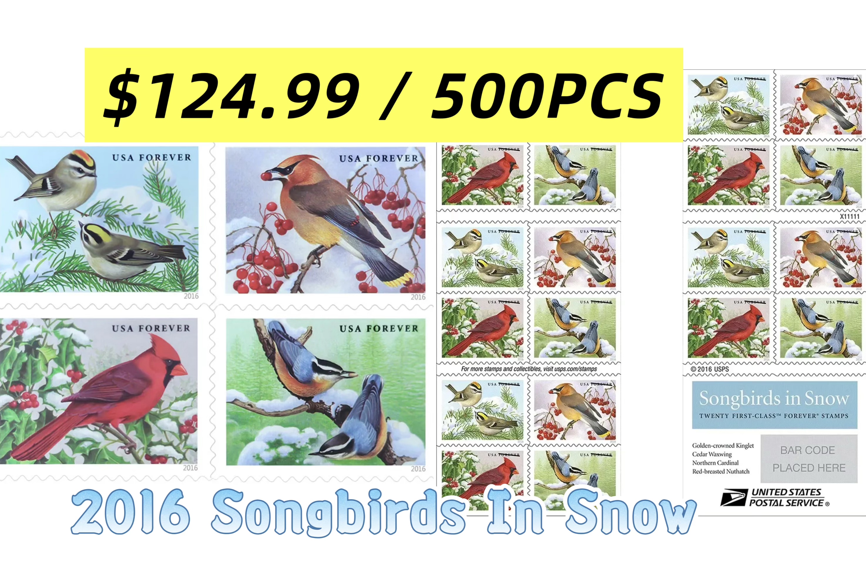 2016 Forever Stamps Songbirds In Snow 500PCS | Forever Stamps US Postage Stamps