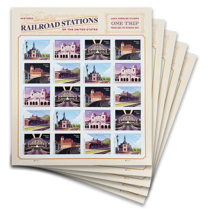 2023 Railroad Stations Stamps 100 PCS - Forever Stamps