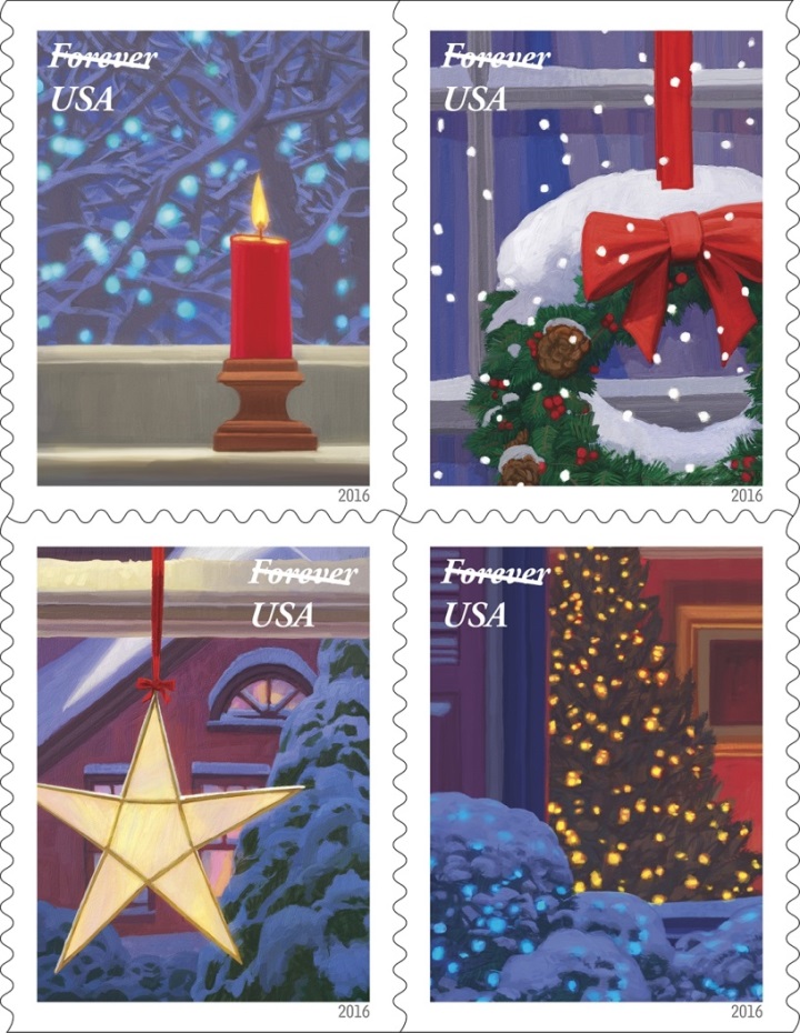 2016 Christmas Holiday Windows. Candle Stamps - Forever Stamps