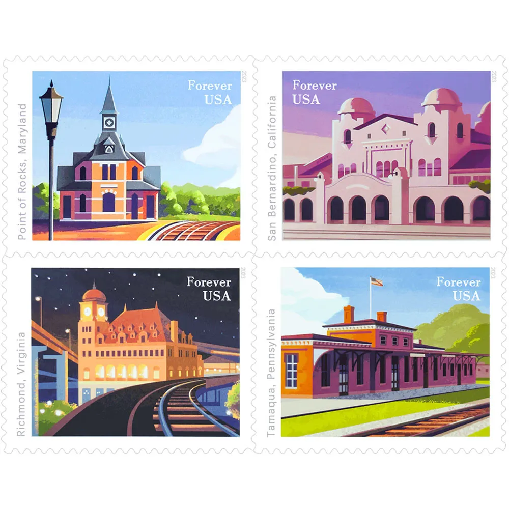 2023 Railroad Stations Stamps 100 PCS - Forever Stamps