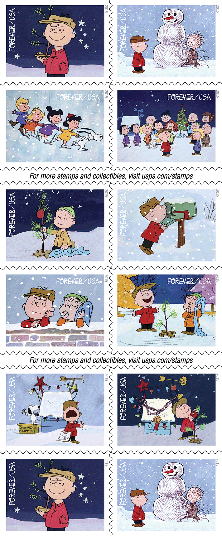 2015 A Charlie Brown Christmas Stamps - Forever Stamps